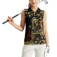 Frangipani Festival Rabaul Women Sleeveless Polo Shirt PNG Tribal Baining Mask Tattoo LT14 - Polynesian Pride