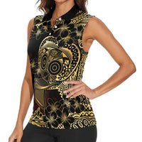 Frangipani Festival Rabaul Women Sleeveless Polo Shirt PNG Tribal Baining Mask Tattoo LT14 - Polynesian Pride