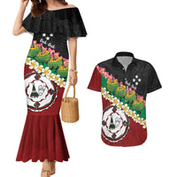 Frangipani Festival Rabaul East New Britain Couples Matching Mermaid Dress and Hawaiian Shirt Dukduk Dance With Plumeria LT14 Red - Polynesian Pride