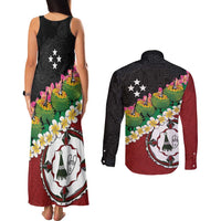 Frangipani Festival Rabaul East New Britain Couples Matching Tank Maxi Dress and Long Sleeve Button Shirt Dukduk Dance With Plumeria LT14 - Polynesian Pride