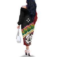 Frangipani Festival Rabaul East New Britain Family Matching Off The Shoulder Long Sleeve Dress and Hawaiian Shirt Dukduk Dance With Plumeria LT14 - Polynesian Pride
