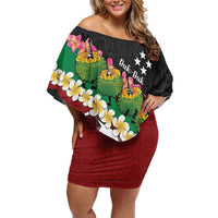 Frangipani Festival Rabaul East New Britain Family Matching Off Shoulder Short Dress and Hawaiian Shirt Dukduk Dance With Plumeria LT14 Mom's Dress Red - Polynesian Pride