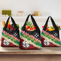 Frangipani Festival Rabaul East New Britain Grocery Bag Dukduk Dance With Plumeria LT14 3-pack One Size Red - Polynesian Pride