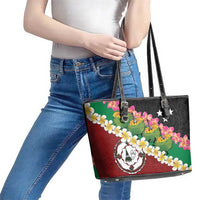 Frangipani Festival Rabaul East New Britain Leather Tote Bag Dukduk Dance With Plumeria LT14 - Polynesian Pride