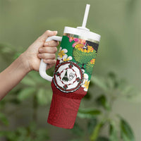 Frangipani Festival Rabaul East New Britain Tumbler With Handle Dukduk Dance With Plumeria LT14 - Polynesian Pride