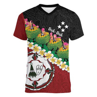 Frangipani Festival Rabaul East New Britain Women V-Neck T-Shirt Dukduk Dance With Plumeria LT14 Female Red - Polynesian Pride