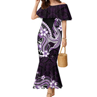Purple Black Aloha Hawaii Family Matching Mermaid Dress and Hawaiian Shirt Polynesian Shark Tattoo Plumeria LT14 Mom's Dress Purple - Polynesian Pride