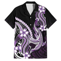 Purple Black Aloha Hawaii Family Matching Off Shoulder Maxi Dress and Hawaiian Shirt Polynesian Shark Tattoo Plumeria LT14 Dad's Shirt - Short Sleeve Purple - Polynesian Pride