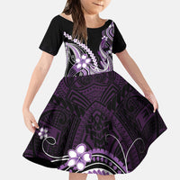 Purple Black Aloha Hawaii Family Matching Off Shoulder Short Dress and Hawaiian Shirt Polynesian Shark Tattoo Plumeria LT14 Daughter's Dress Purple - Polynesian Pride