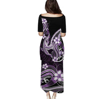 Purple Black Aloha Hawaii Family Matching Puletasi and Hawaiian Shirt Polynesian Shark Tattoo Plumeria LT14 - Polynesian Pride