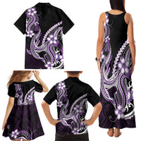 Purple Black Aloha Hawaii Family Matching Tank Maxi Dress and Hawaiian Shirt Polynesian Shark Tattoo Plumeria LT14 - Polynesian Pride