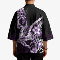 Purple Black Aloha Hawaii Kimono Polynesian Shark Tattoo Plumeria