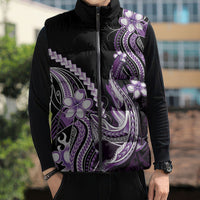 Purple Black Aloha Hawaii Sleeveless Puffer Jacket Polynesian Shark Tattoo Plumeria