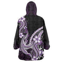 Purple Black Aloha Hawaii Wearable Blanket Hoodie Polynesian Shark Tattoo Plumeria LT14 - Polynesian Pride