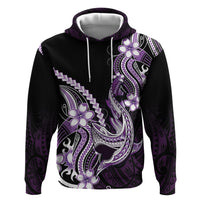 Purple Black Aloha Hawaii Zip Hoodie Polynesian Shark Tattoo Plumeria