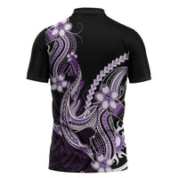 Purple Black Aloha Hawaii Zipper Polo Shirt Polynesian Shark Tattoo Plumeria LT14 - Polynesian Pride