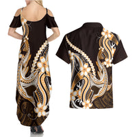 Orange Black Aloha Hawaii Couples Matching Summer Maxi Dress and Hawaiian Shirt Polynesian Shark Tattoo Plumeria LT14 - Polynesian Pride