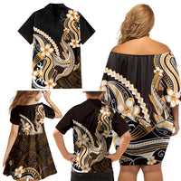 Orange Black Aloha Hawaii Family Matching Off Shoulder Short Dress and Hawaiian Shirt Polynesian Shark Tattoo Plumeria LT14 - Polynesian Pride