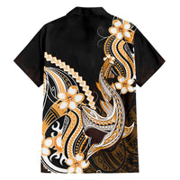 Orange Black Aloha Hawaii Family Matching Off Shoulder Short Dress and Hawaiian Shirt Polynesian Shark Tattoo Plumeria LT14 - Polynesian Pride