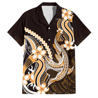 Orange Black Aloha Hawaii Family Matching Tank Maxi Dress and Hawaiian Shirt Polynesian Shark Tattoo Plumeria LT14 Dad's Shirt - Short Sleeve Orange - Polynesian Pride