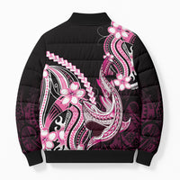 Pink Black Aloha Hawaii Bomber Puffer Jacket Polynesian Shark Tattoo Plumeria