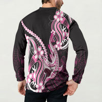 Pink Black Aloha Hawaii Button Sweatshirt Polynesian Shark Tattoo Plumeria