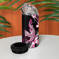 Pink Black Aloha Hawaii 4 in 1 Can Cooler Tumbler Polynesian Shark Tattoo Plumeria LT14 - Polynesian Pride