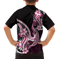 Pink Black Aloha Hawaii Family Matching Off Shoulder Maxi Dress and Hawaiian Shirt Polynesian Shark Tattoo Plumeria LT14 - Polynesian Pride