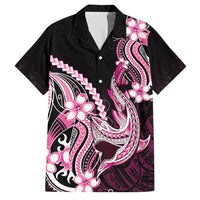 Pink Black Aloha Hawaii Family Matching Summer Maxi Dress and Hawaiian Shirt Polynesian Shark Tattoo Plumeria LT14 Dad's Shirt - Short Sleeve Pink - Polynesian Pride