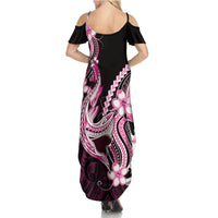Pink Black Aloha Hawaii Family Matching Summer Maxi Dress and Hawaiian Shirt Polynesian Shark Tattoo Plumeria LT14 - Polynesian Pride