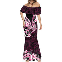 Pink Black Aloha Hawaii Mermaid Dress Polynesian Shark Tattoo Plumeria