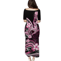 Pink Black Aloha Hawaii Puletasi Polynesian Shark Tattoo Plumeria
