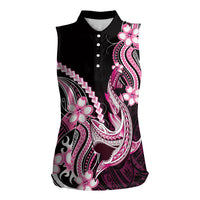 Pink Black Aloha Hawaii Women Sleeveless Polo Shirt Polynesian Shark Tattoo Plumeria LT14 Female Pink - Polynesian Pride