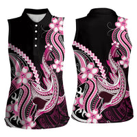 Pink Black Aloha Hawaii Women Sleeveless Polo Shirt Polynesian Shark Tattoo Plumeria LT14 - Polynesian Pride