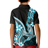 Blue Black Aloha Hawaii Kid Polo Shirt Polynesian Shark Tattoo Plumeria