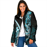 Blue Black Aloha Hawaii Padded Jacket Polynesian Shark Tattoo Plumeria