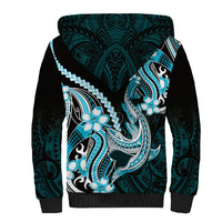 Blue Black Aloha Hawaii Sherpa Hoodie Polynesian Shark Tattoo Plumeria