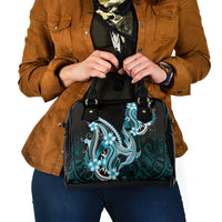 Blue Black Aloha Hawaii Shoulder Handbag Polynesian Shark Tattoo Plumeria