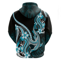 Blue Black Aloha Hawaii Zip Hoodie Polynesian Shark Tattoo Plumeria