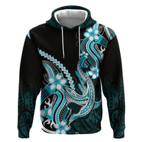 Blue Black Aloha Hawaii Zip Hoodie Polynesian Shark Tattoo Plumeria