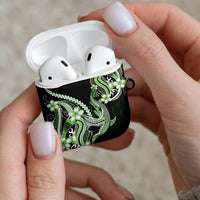Green Black Aloha Hawaii AirPods Case Polynesian Shark Tattoo Plumeria