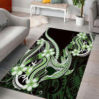 Green Black Aloha Hawaii Area Rug Polynesian Shark Tattoo Plumeria