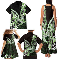 Green Black Aloha Hawaii Family Matching Tank Maxi Dress and Hawaiian Shirt Polynesian Shark Tattoo Plumeria LT14 - Polynesian Pride