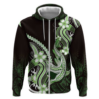 Green Black Aloha Hawaii Hoodie Polynesian Shark Tattoo Plumeria
