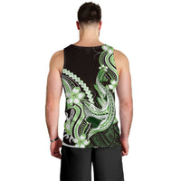 Green Black Aloha Hawaii Men Tank Top Polynesian Shark Tattoo Plumeria