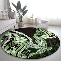 Green Black Aloha Hawaii Round Carpet Polynesian Shark Tattoo Plumeria