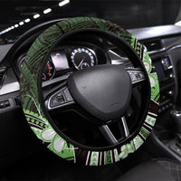 Green Black Aloha Hawaii Steering Wheel Cover Polynesian Shark Tattoo Plumeria