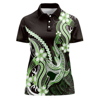 Green Black Aloha Hawaii Women Polo Shirt Polynesian Shark Tattoo Plumeria LT14 Female Green - Polynesian Pride