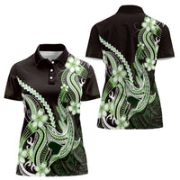 Green Black Aloha Hawaii Women Polo Shirt Polynesian Shark Tattoo Plumeria LT14 - Polynesian Pride