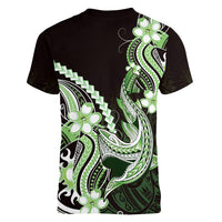 Green Black Aloha Hawaii Women V-Neck T-Shirt Polynesian Shark Tattoo Plumeria LT14 - Polynesian Pride